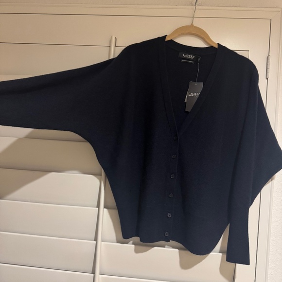 LAUREN RALPH LAUREN NWT 100% Washable Cashmere Dolman Sleeve Cardigan Navy S - Picture 5 of 10